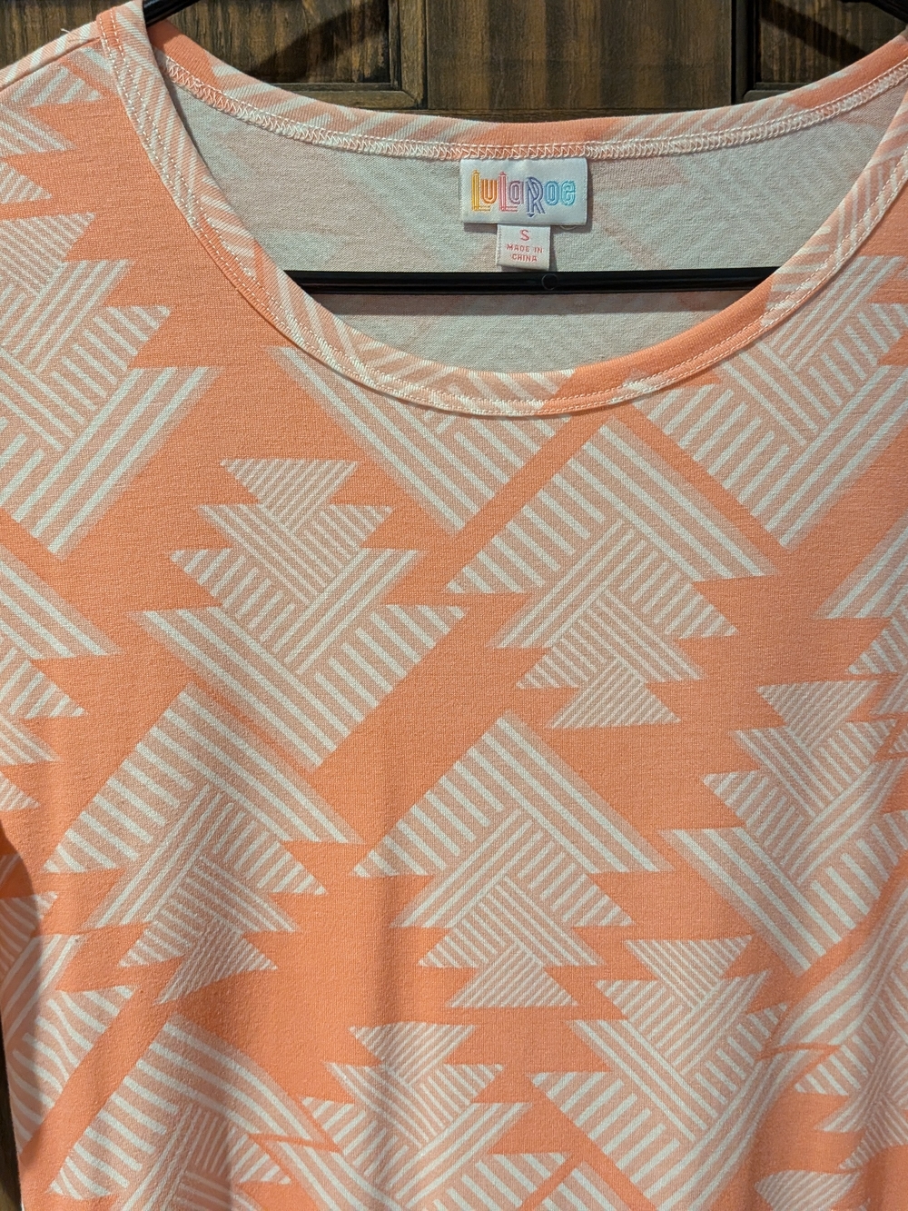 LuLaRoe Peach and Cream Geometric Short Sleeve Knit Dress